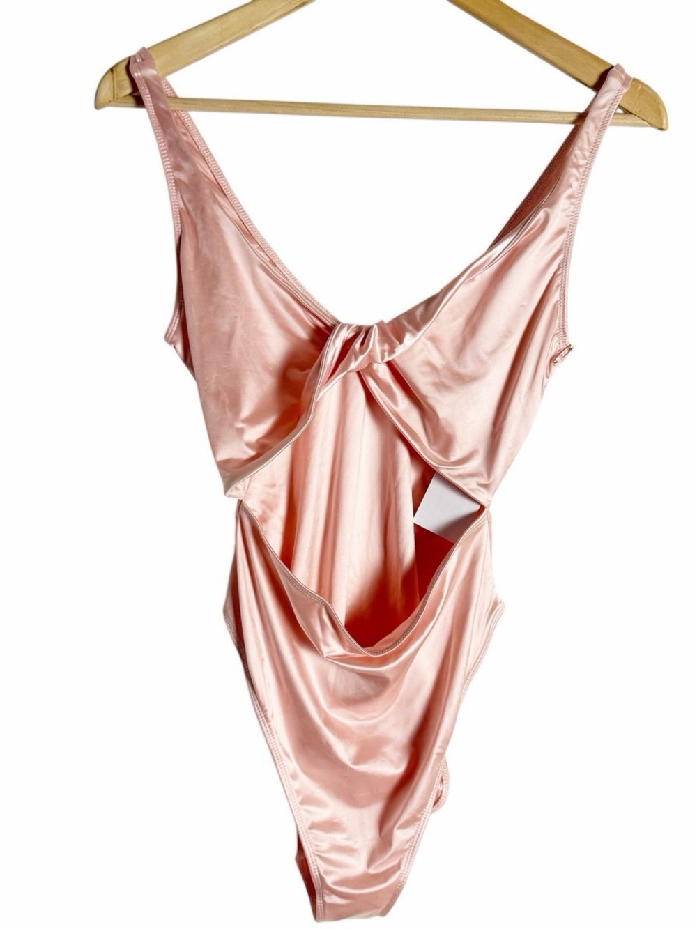 Good American Satin Twist-Front Bandeau One-Piece - Blush Pink